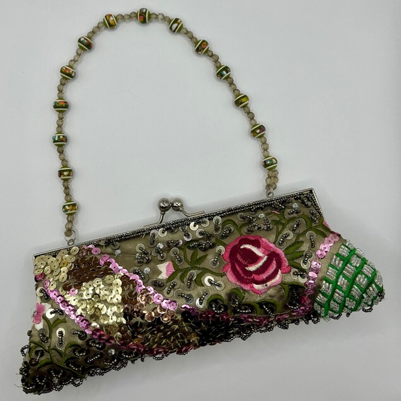 Aldo⎪Vintage Beaded Floral Satin Evening Bag - Picture 2 of 14